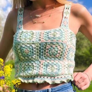 American Eagle, Women's, Cropped, Crohet, Granny Square, Tank Top. SZ S